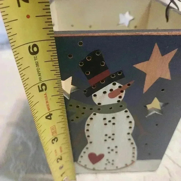 Vintage Wooden Snowman Luminary Tea light Candle Holder Votive 6" Primitive - Picture 4 of 5